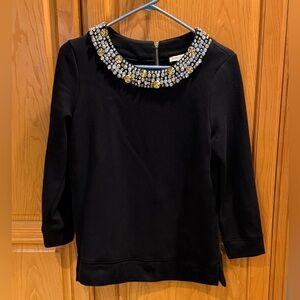 Juicy Couture Black Sweatshirt Top with Rhinestone Collar Size M